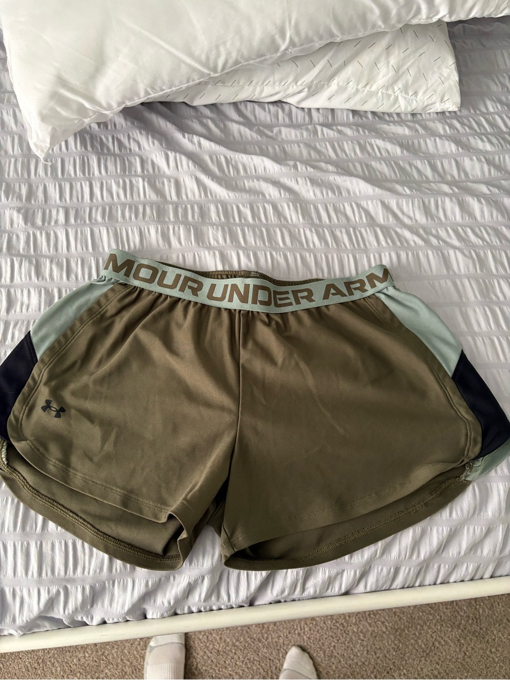 Under Armour Olive Green Athletic Shorts with sage and Black Panels